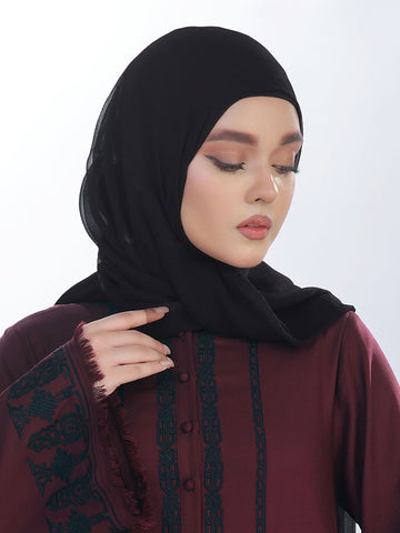 Geometrical Garnet Black Silk Chiffon Scarves